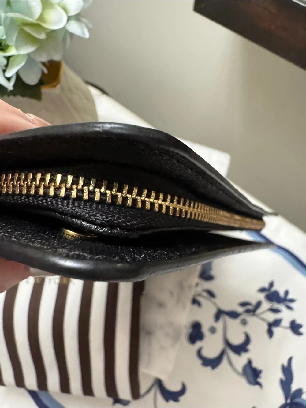 henri bendel Black Saffiano Leather Wallet with Gold Plaque